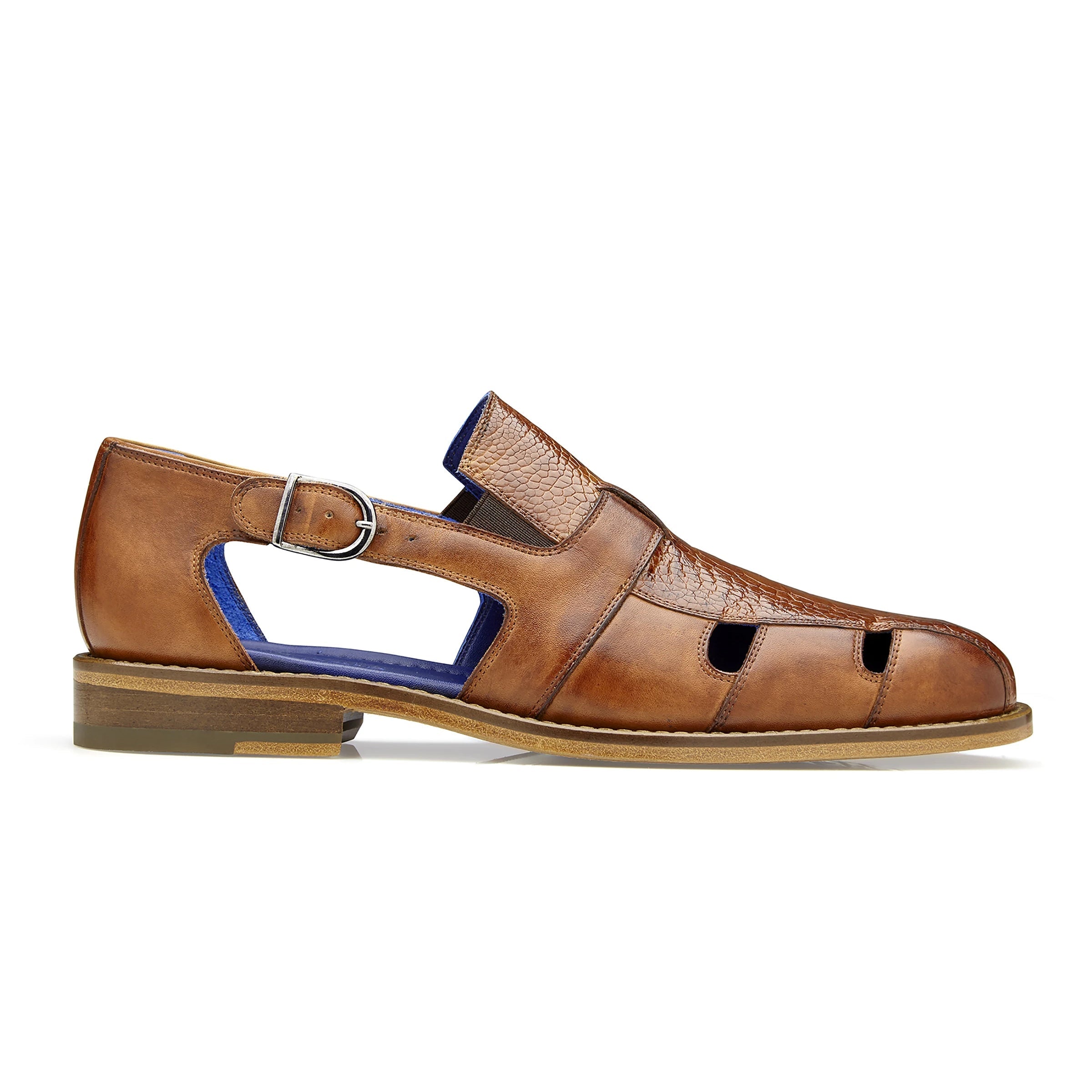 Mens Belvedere Connors Italian Calf & Ostrich Sandal in Blue - 9