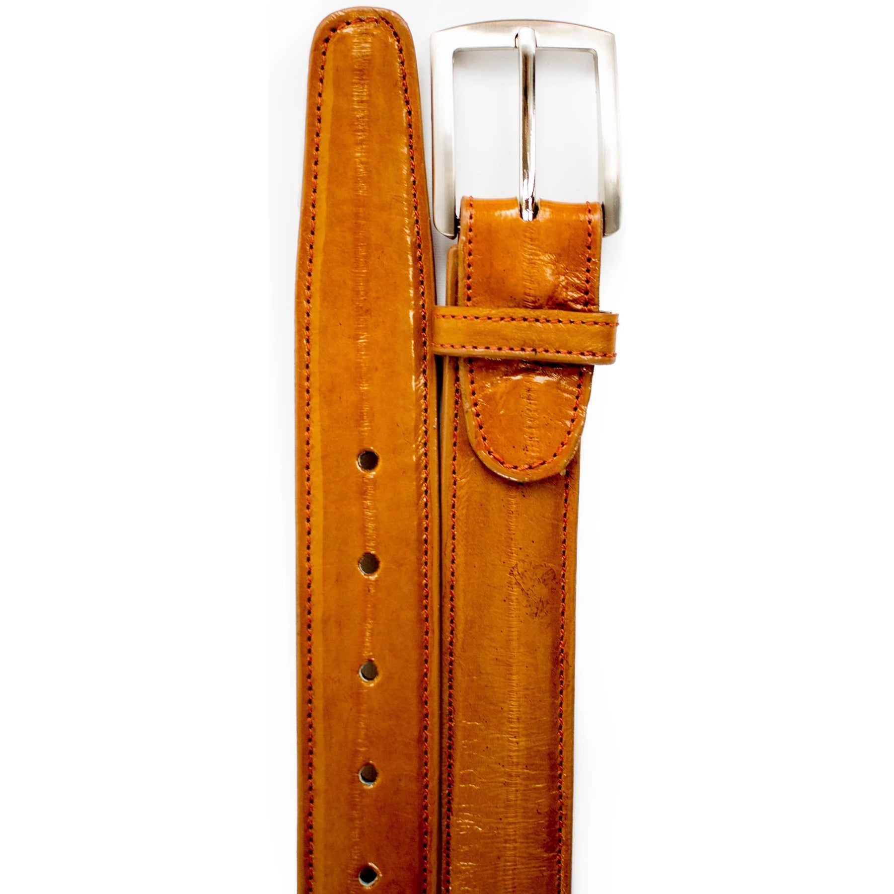 Mens Belvedere Eel Skin Belt in Camel - 44W One Length Fits All | Cut To Length