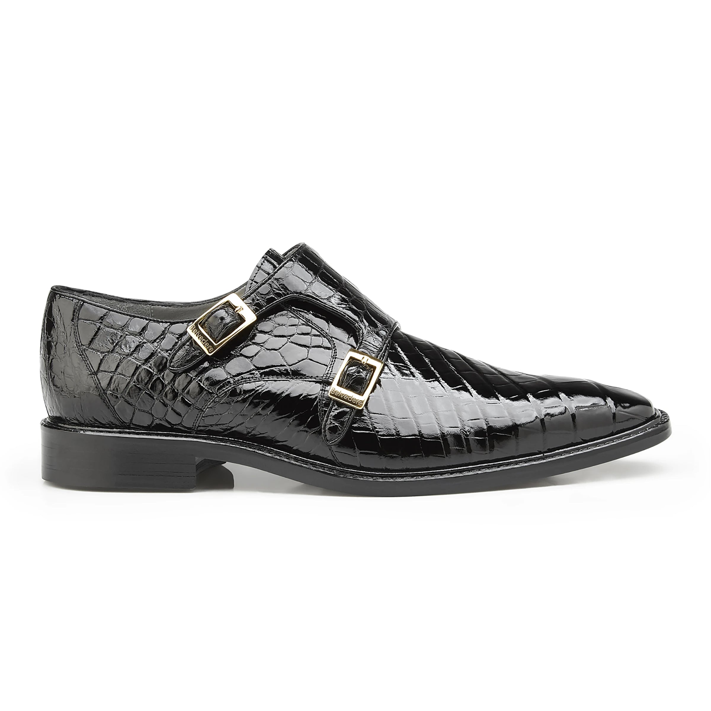 Mens Belvedere Oscar Alligator Double Monk Strap Dress Shoe in Brown - 9