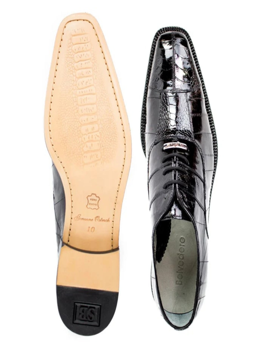 Men's Belvedere Mare Ostrich Leg Eel Skin Black Dress Shoe - US 9.5 Standard/D/ Medium / Eu:42