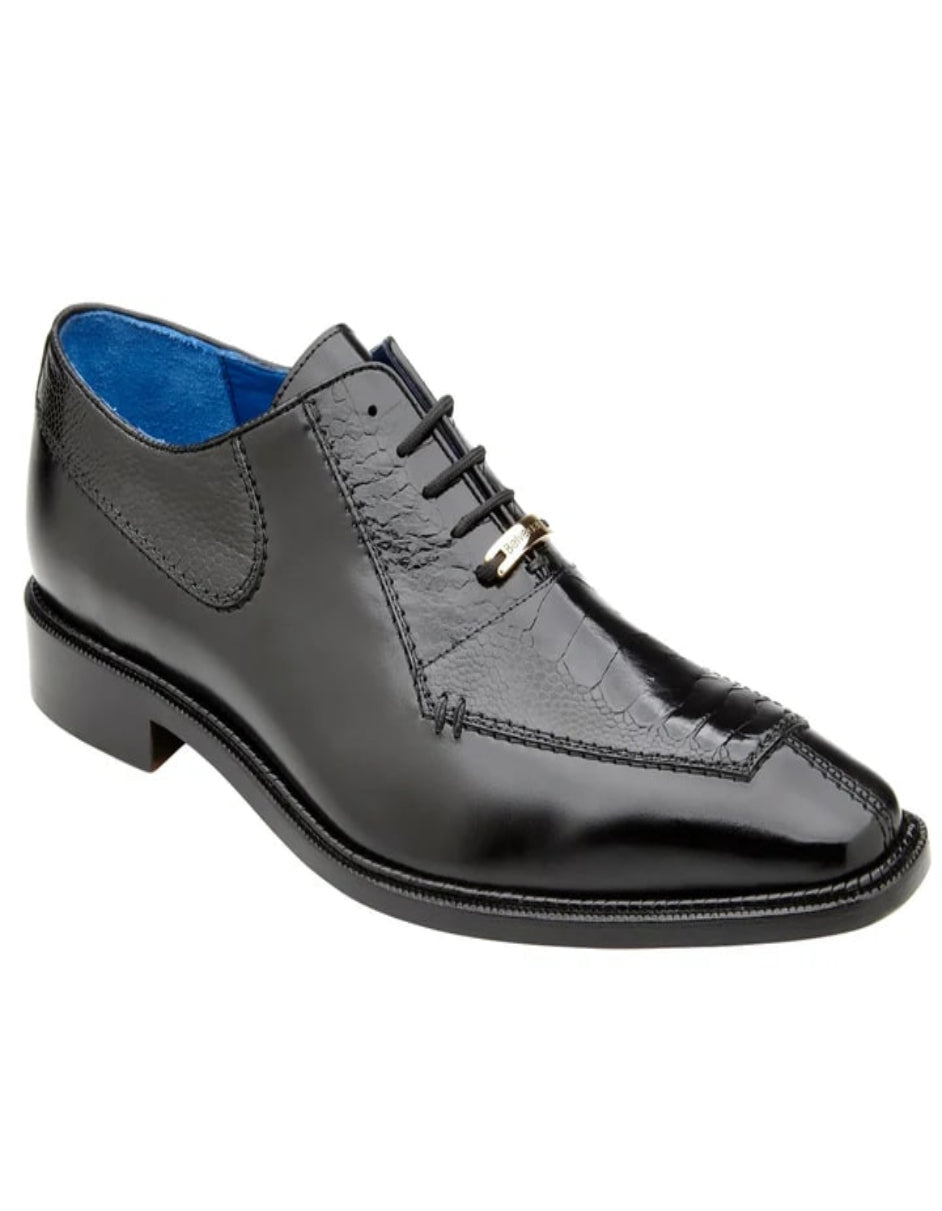 Men's Belvedere Biagio Ostrich Leg & Italian Calf Lace Up Black Dress Shoe - US 9.0 Standard/D/ Medium / Eu:42