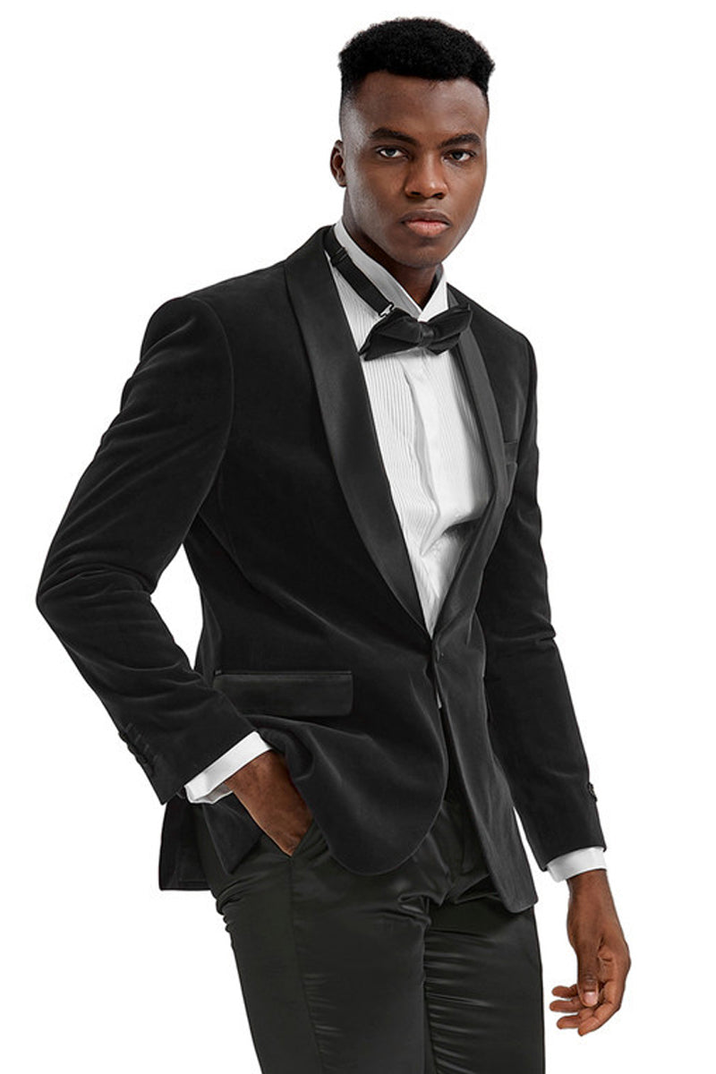 Black Velvet Slim Fit Shawl Lapel Men's Tuxedo Jacket for Wedding & Prom