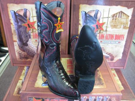Los Altos Boots Black Cherry Genuine Ostrich Leg Western Cowboy Boot (EE) - Botas De Avestruz - 6EE