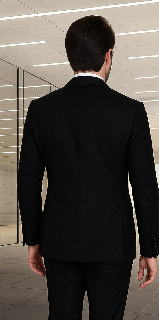 Wool Suit - Italian Made Business Suit by Statement Men's 100% Wool 2 Piece Double Breasted Suit - Subtle Windowpane - 38R