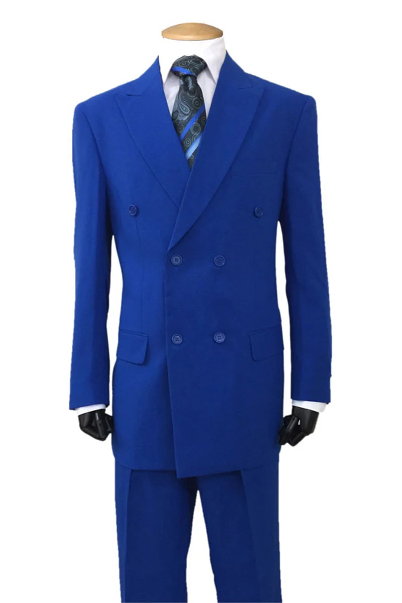 Mens Double Breasted Polyester Fashion Suit in Royal Blue - 38 Short Jacket+32 Waist Adjustable 28to34)(Height: 5 4 to5 7 )(Neck 15-16.5)S-M)