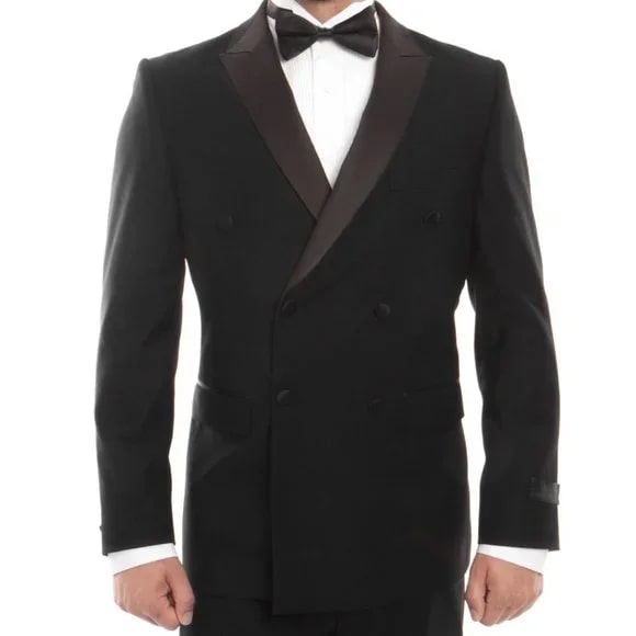 Double Breasted Black Mens Tuxedo by Bryan Michaels - 38 Short Jacket+32 Waist Adjustable 28to34)(Height: 5 4 to5 7 )(Neck 15-16.5)S-M)