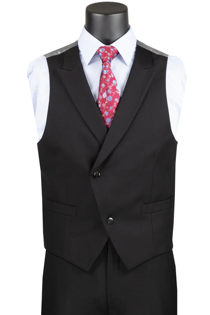 Cheap priced Suit - Mens 2 Button Modern Fit Black Suit With Double Breasted Peak Lapel Vest - 38 Short Jacket+32 Waist Adjustable 28to34)(Height: 5 4 to5 7 )(Neck 15-16.5)S-M)