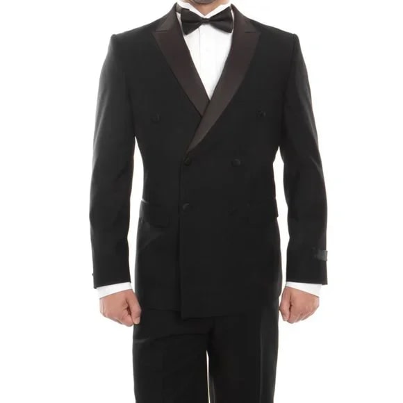Double Breasted Black Mens Tuxedo by Bryan Michaels - 38 Short Jacket+32 Waist Adjustable 28to34)(Height: 5 4 to5 7 )(Neck 15-16.5)S-M)