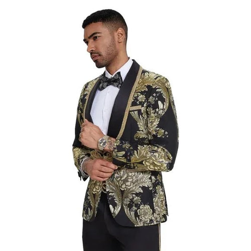 2026 Prom 2026 Special Black Paisley 2pc Mens Suit by Tazzio