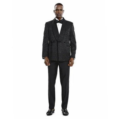 Knot Side Textured Paisley 2pc Tuxedo, Black