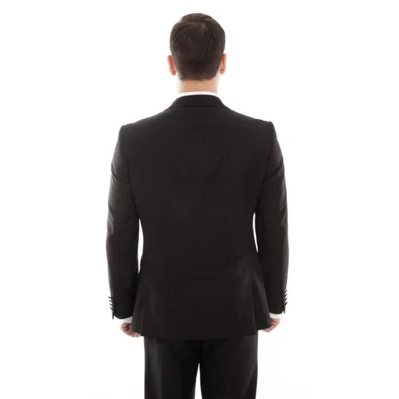Double Breasted Black Mens Tuxedo by Bryan Michaels - 38 Short Jacket+32 Waist Adjustable 28to34)(Height: 5 4 to5 7 )(Neck 15-16.5)S-M)