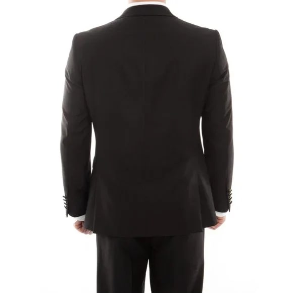 Double Breasted Black Mens Tuxedo by Bryan Michaels - 38 Short Jacket+32 Waist Adjustable 28to34)(Height: 5 4 to5 7 )(Neck 15-16.5)S-M)