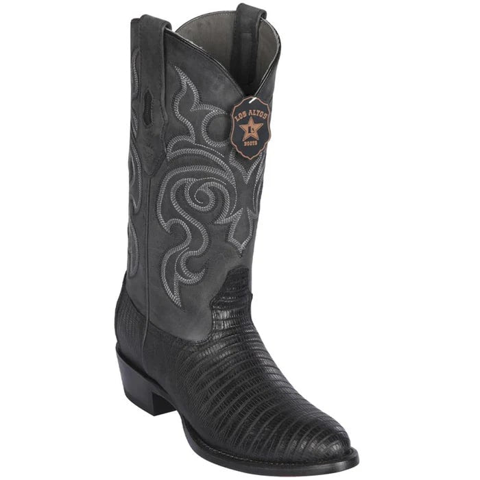 Los Altos Boots - Mens Dress Cowboy Boot - Low Priced Black Lizard Boots R-Toe- in Black - 6
