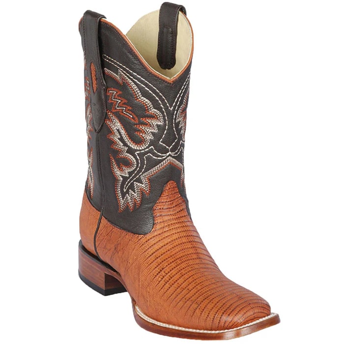 Los Altos Boots - Mens Dress Cowboy Boot - Low Priced Lizard Skin Square Toe Boots- in Honey - 6