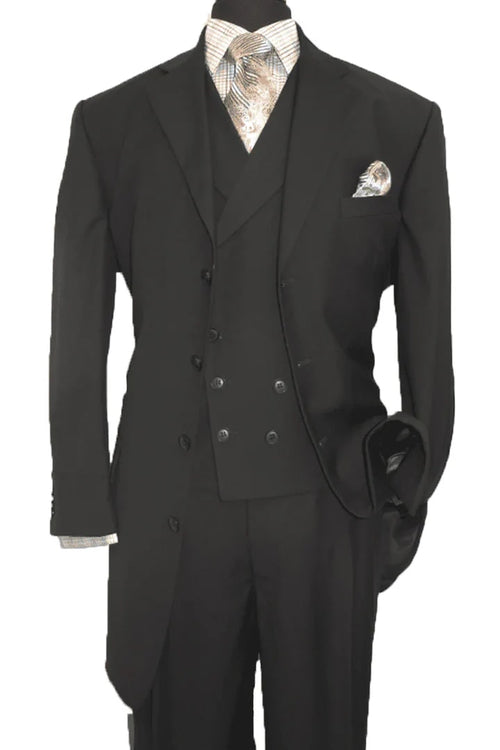 Cheap Priced Suit - Mens 4 Button Fashion Black Suit With Double Breasted Vest
