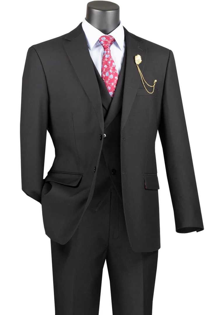 Cheap priced Suit - Mens 2 Button Modern Fit Black Suit With Double Breasted Peak Lapel Vest - 38 Short Jacket+32 Waist Adjustable 28to34)(Height: 5 4 to5 7 )(Neck 15-16.5)S-M)