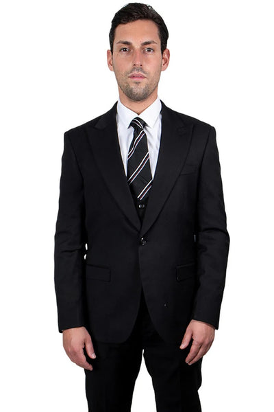 Cheap priced Suit - Men's Vested One Button Peak Lapel Stacy Adams Black Suit