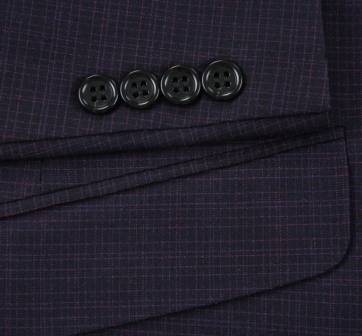 Cheap priced Suit - Mens Two Button Slim Fit Two Piece Suit In Black & Magenta Mini Check - 38 Short Jacket+32 Waist Adjustable 28to34)(Height: 5 4 to5 7 )(Neck 15-16.5)S-M)