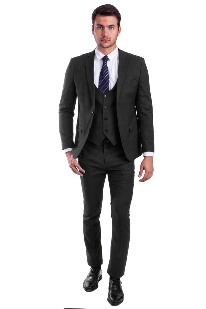 Cheap priced Suit- Men's Two Button Skinny Fit Vested Black Suit - 38 Short Jacket+32 Waist Adjustable 28to34)(Height: 5 4 to5 7 )(Neck 15-16.5)S-M)