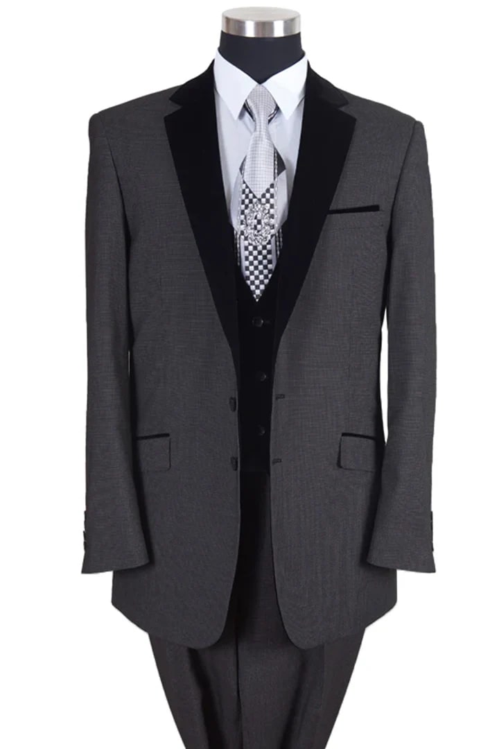 Cheap Priced Suit - Mens Vested Modern Fit Tuxedo Suit Black With Black Velvet Lapel And Vest - 38 Short Jacket+32 Waist Adjustable 28to34)(Height: 5 4 to5 7 )(Neck 15-16.5)S-M)