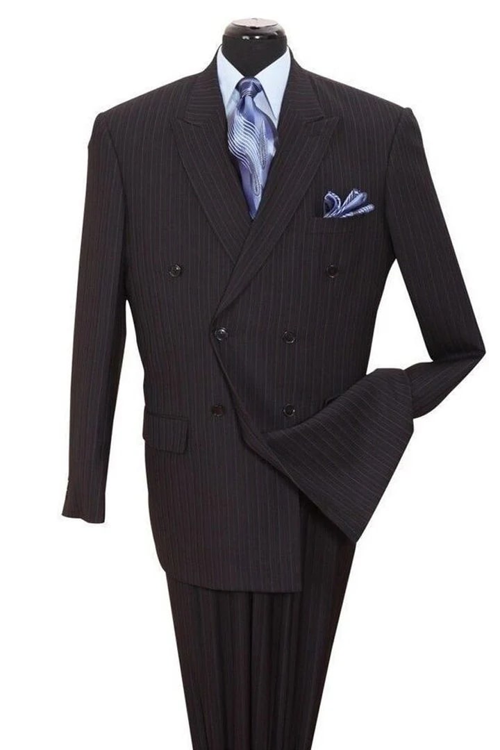 Cheap Priced Suit- Mens Classic Double Breasted Smooth Pinstripe Black Suit - 38 Short Jacket+32 Waist Adjustable 28to34)(Height: 5 4 to5 7 )(Neck 15-16.5)S-M)