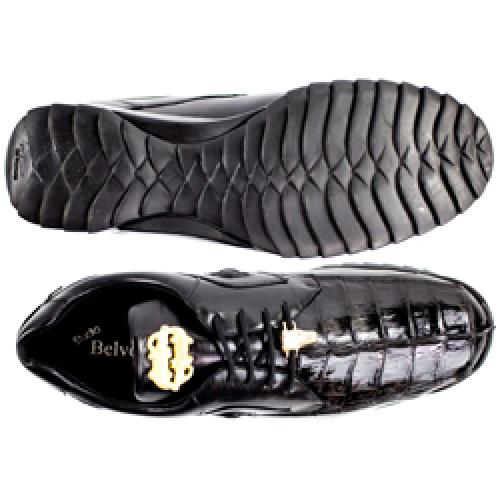 Belvedere Vasco Black Genuine Hornback Crocodile Soft Calf Casual Sneakers with Eyes - 8