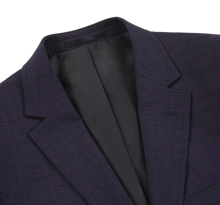 Cheap priced Suit - Mens Two Button Slim Fit Two Piece Suit In Black & Magenta Mini Check - 38 Short Jacket+32 Waist Adjustable 28to34)(Height: 5 4 to5 7 )(Neck 15-16.5)S-M)