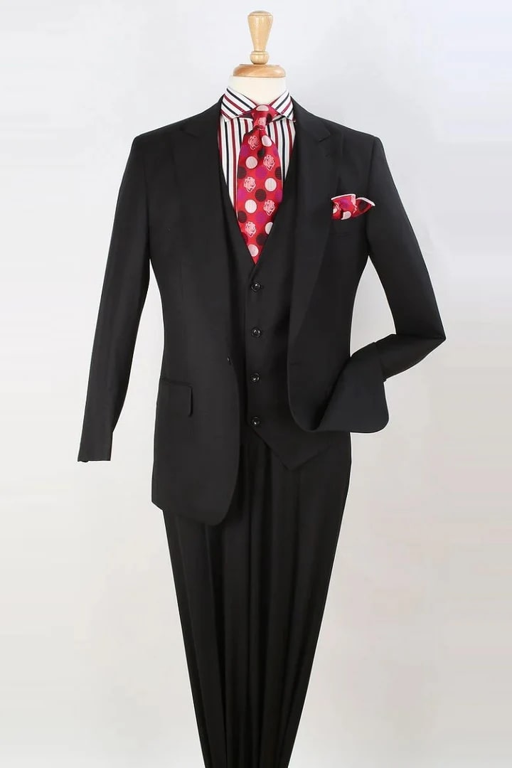 Cheap Suit - Mens Classic Fit Vested One Button Peak Lapel Fashion Black Suit - 38 Short Jacket+32 Waist Adjustable 28to34)(Height: 5 4 to5 7 )(Neck 15-16.5)S-M)