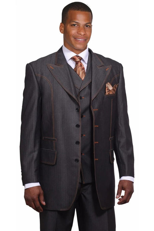 Cheap priced Suit - Mens Vested 4 Button Wide Peak Lapel Denim Blue Jeans Black Suit
