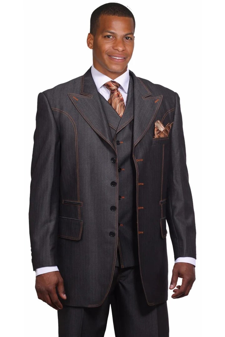 Cheap priced Suit  - Mens Vested 4 Button Wide Peak Lapel Denim Blue Jeans Black Suit - 38 Short Jacket+32 Waist Adjustable 28to34)(Height: 5 4 to5 7 )(Neck  15-16.5)S-M)