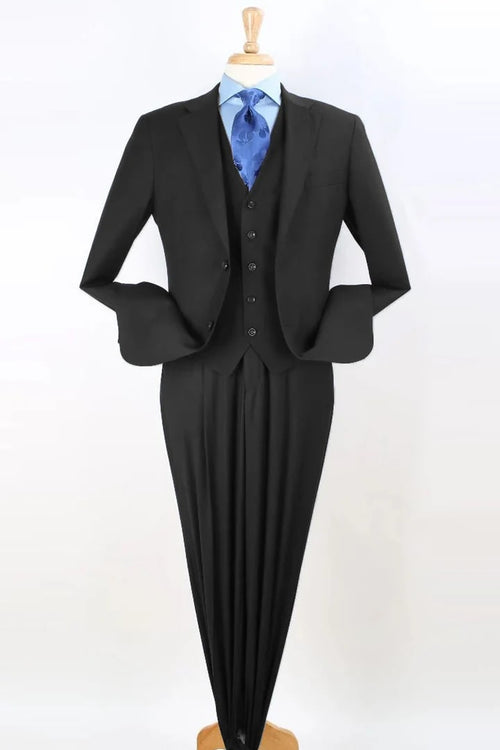 Cheap Priced Suit -Mens Two Button Pleated Pant Classic Fit Vested Suit in black