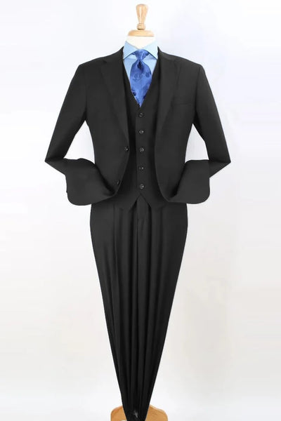 Cheap Priced Suit -Mens Two Button Pleated Pant Classic Fit Vested Suit in black