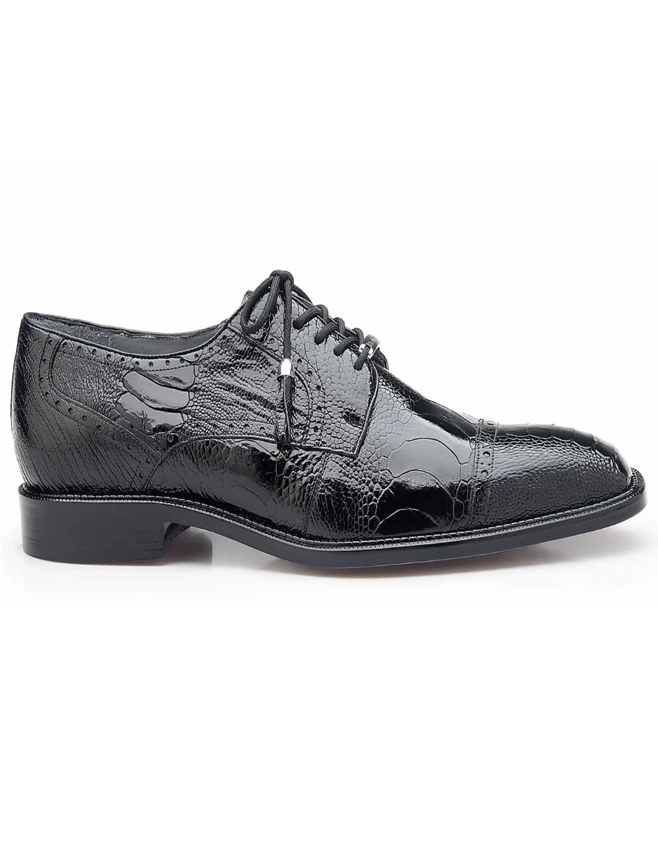 Men's Belvedere Batta Cap Toe Black Ostrich Dress Shoe - US 9.5 Standard/D/ Medium / Eu:42