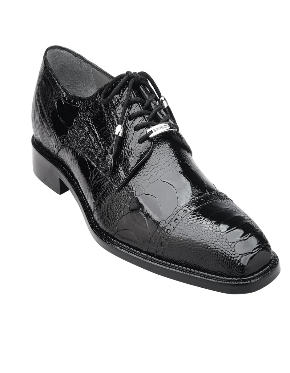 Men's Belvedere Batta Cap Toe Black Ostrich Dress Shoe - US 9.5 Standard/D/ Medium / Eu:42
