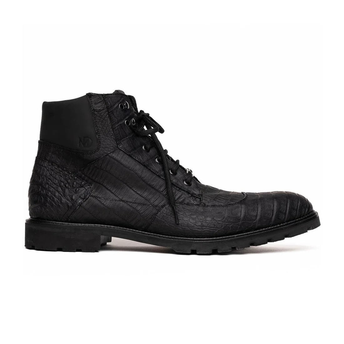 Marco Di Milano Leoni Men's Shoes Oil Black Genuine Caiman Crocodile Rugged Rubber Boots - 8