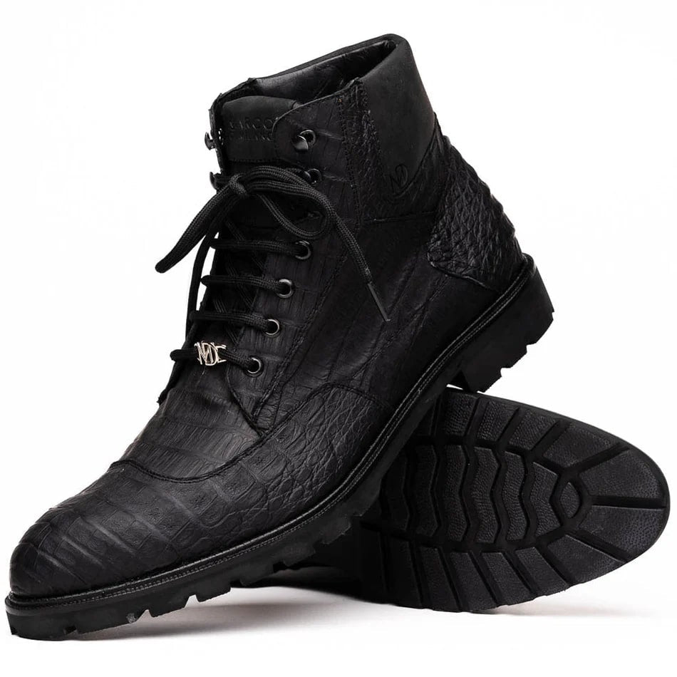 Marco Di Milano Leoni Men's Shoes Oil Black Genuine Caiman Crocodile Rugged Rubber Boots - 8
