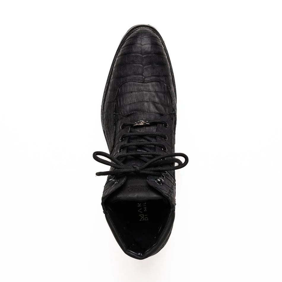 Marco Di Milano Leoni Men's Shoes Oil Black Genuine Caiman Crocodile Rugged Rubber Boots - 8