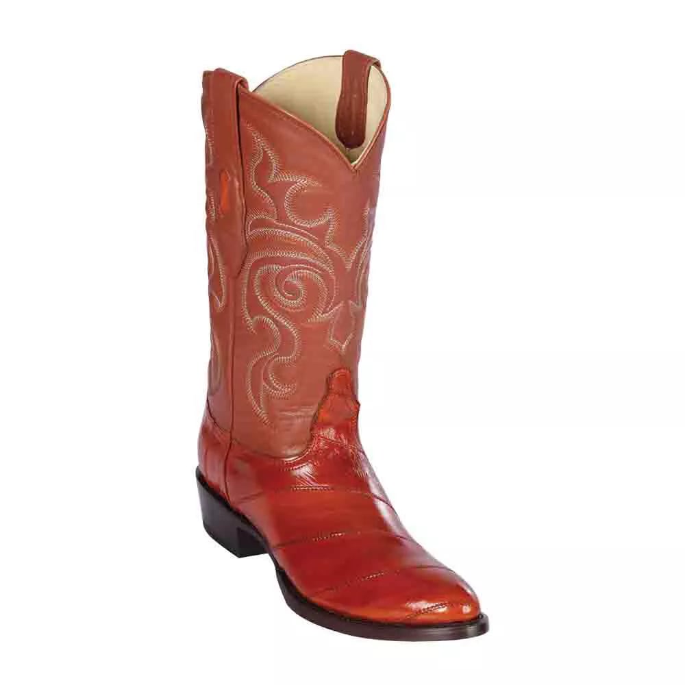 Los Altos Cognac Genuine Eelskin Round Toe Boots - 8