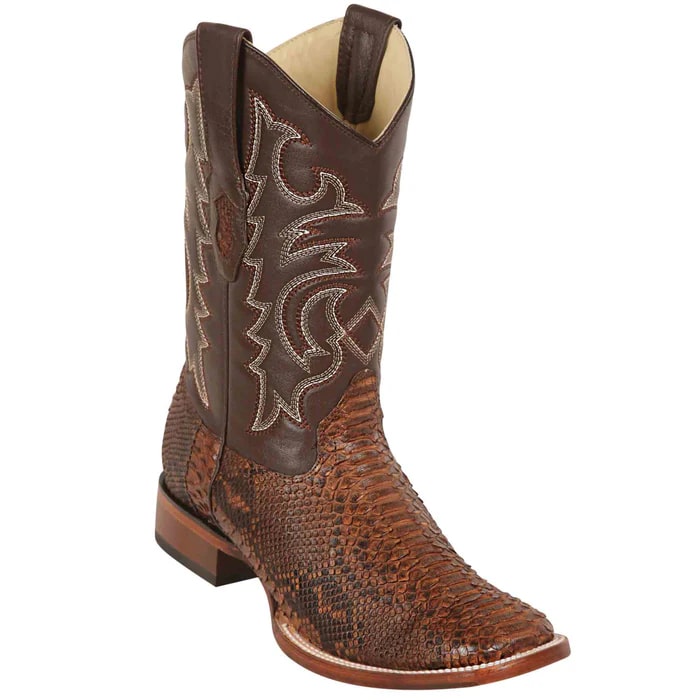 Los Altos Boots - Mens Dress Cowboy Boot - Low Priced Brown Square Toe Western Boots Snakeskin- in Brown - 6