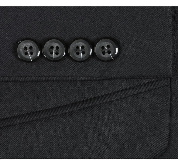 Renoir Clothing - Renoir Suit - Renoir Fashion - Super 140s Wool 2-Button Classic Fit Black Renoir Suit - Coat Size 38