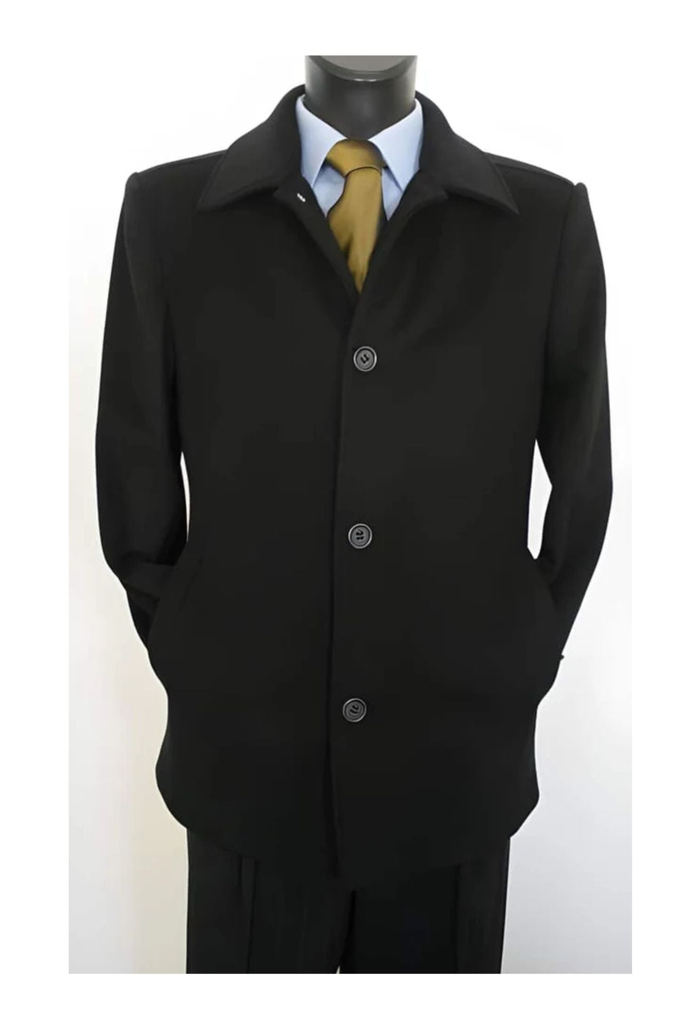 Dark color black Overcoat men's Car Coat - Mid length Wool Coat - Coat Size 38