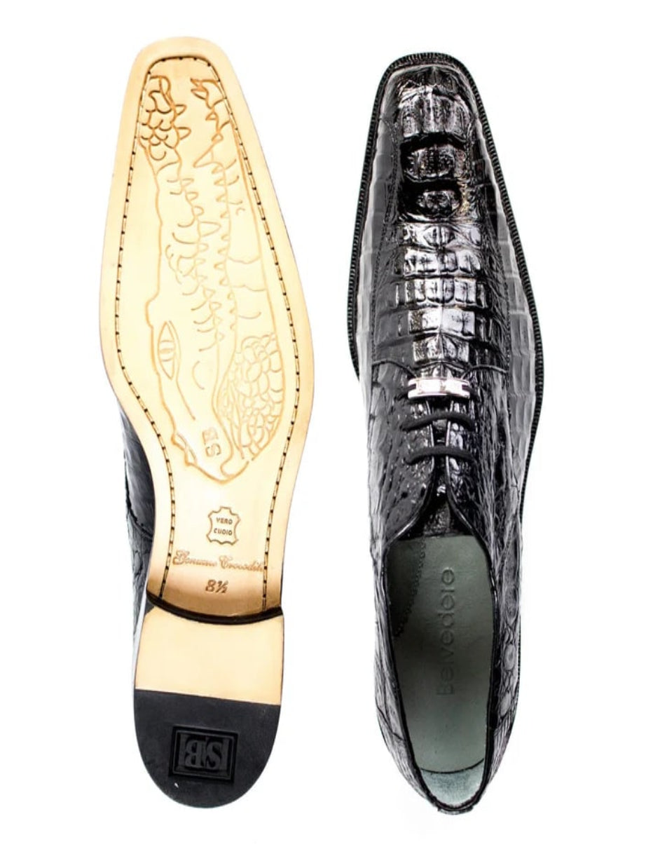 Men's Belvedere Chapo Hornback Caiman Crocodile Dress Black Shoe - US 9.0 Standard/D/ Medium / Eu:42