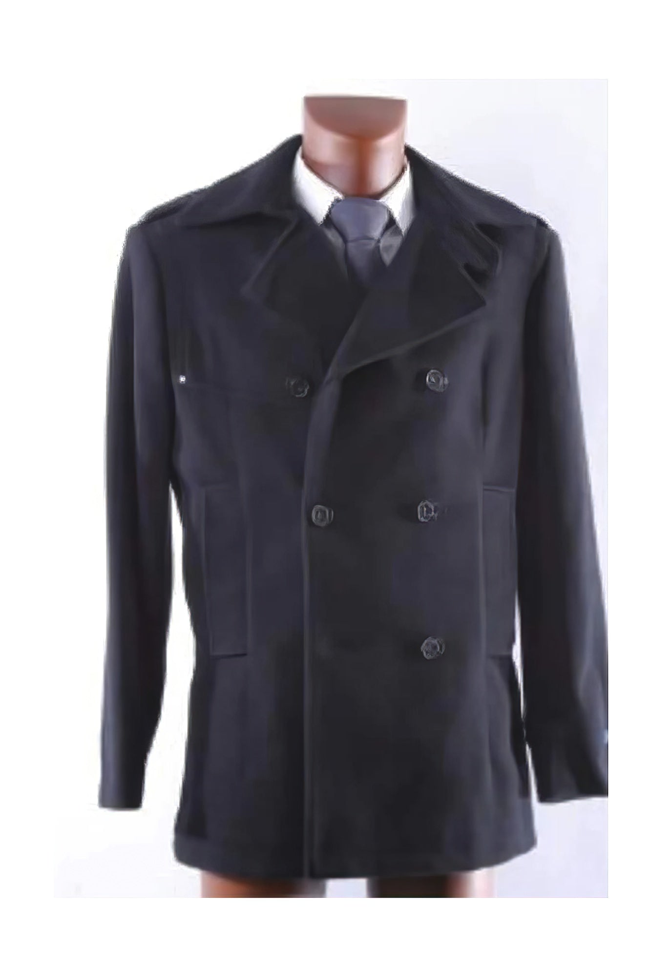 9901 Double Breasted Dark color black Wool fabric Winter OverCoat - Coat Size 38
