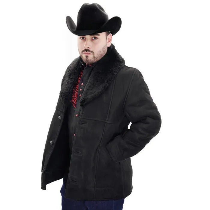 Mens Shearling Brown and Black Jacket - S