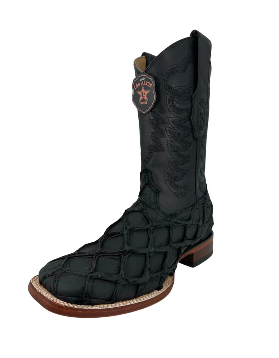 Los Altos Men's Black Matte Genuine Pirarucu Wide Square Toe Boot - 6 Standard / D / Medium