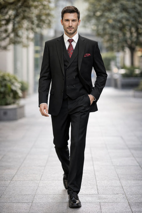 Modern Fit Wool Feel Two Button Jacket with Suit Black