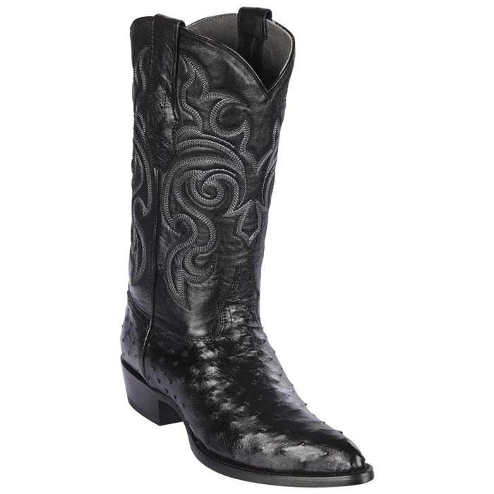 J Toe Cowboy Boots - J Toe Western Boots - Los Altos Boots - Mens Dress Cowboy Boot - Low Priced Black Ostrich Cowboy Boots J-Toe - in Black - 6