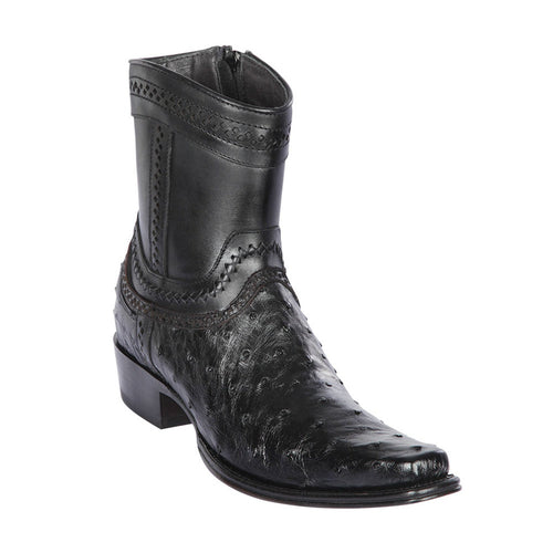 Los Altos Black Ostrich Low Shaft European Square Toe Mens Boot