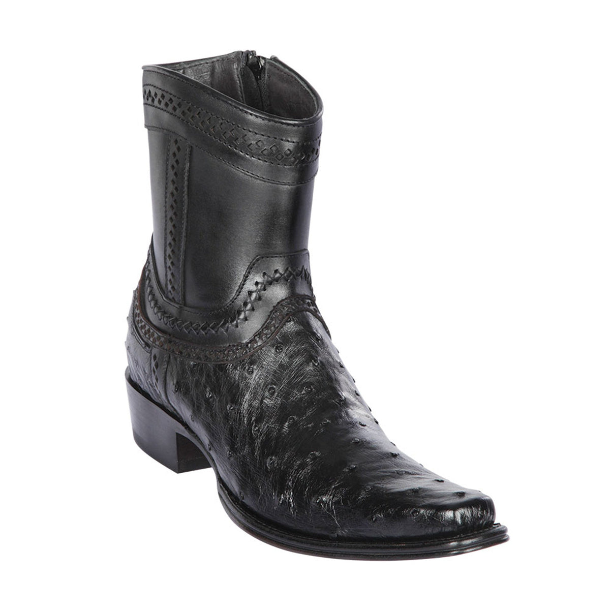 Los Altos Black Ostrich Low Shaft European Square Toe Mens Boot