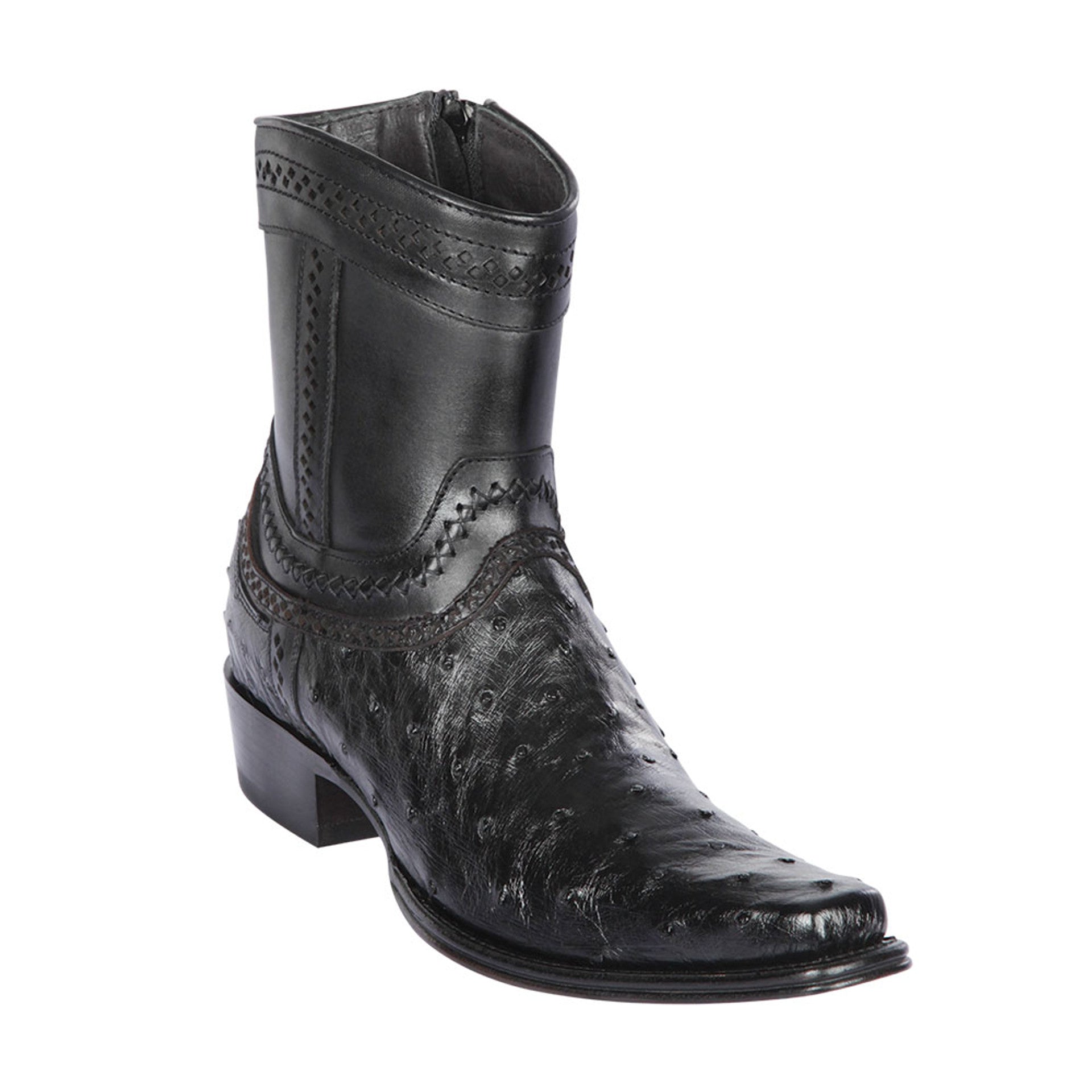 Los Altos Black Ostrich Low Shaft European Square Toe Men’s Boot - 6